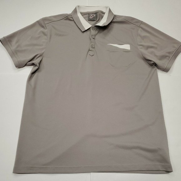 Gray Men's 100% Polyester Short Sleeve Polo Golf Shirt Large Excellent Condition - Picture 1 of 9